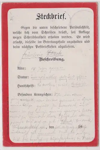 29041 Humor Ak Steckbrief "Anklage wegen Schreibfaulheit" 1900