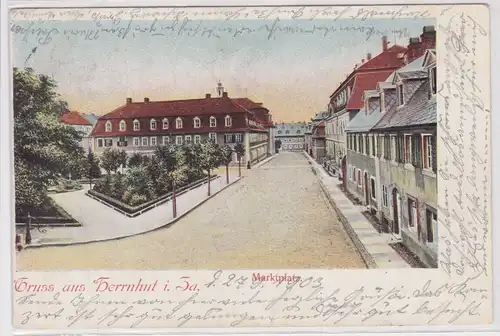 27096 Ak Gruss aus Herrnhut i. Sa. - Marktplatz 1903