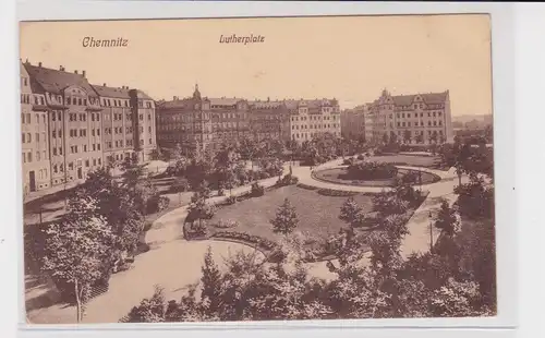 905966 AK Chemnitz - Lutherplatz, Totalansicht mit Parkpartie 1913