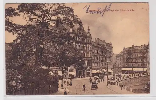 905703 Ak Chemnitz - Blick nach der Nikolaibrücke, Straßenansicht m. Straßenbahn