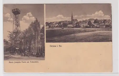 905631 AK Grüna - Mehrbild, Maria Josepha-Turm am Totenstein 1921