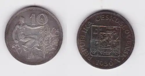 10 Kronen Silber Münze Tschechoslowakei 1930 (131131)