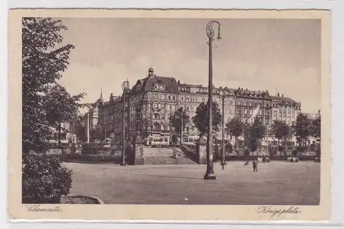 80858 AK Chemnitz - Königsplatz, Treppenaufgang vor Straßenbahn 1930