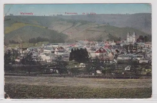 47879 Feldpost AK Malmedy - Panorama de la Ville, Ortsansicht 1. Garde Inf. Div.