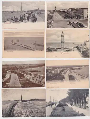 902485 AK 8x Warnemünde - Mole, Bismarck-Promenade, Leuchtturm, Hafen-Einfahrt