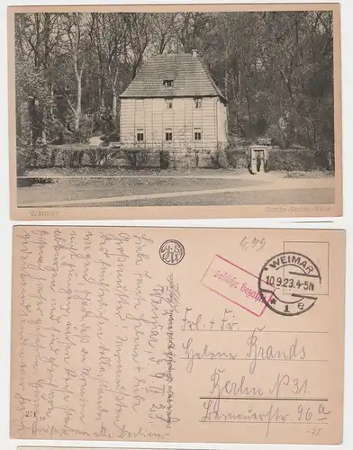 13972 Gebühr bezahlt Ak Weimar Goethe-Garten-Haus 1923