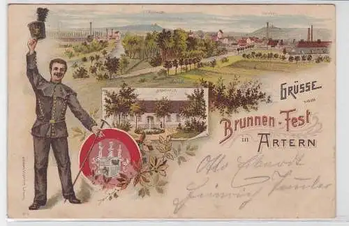 90573 Ak Lithographie Grüße vom Brunnen-Fest in Artern 1898