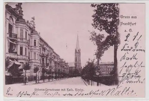 00815 Ak Gruß aus Frankfurt a. O., Hohenzollernstraße mit Kath. Kirche, 1901