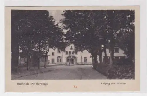 60871 Ak Buchholz (Kr.Harburg Eingang zum Bahnhof 1918