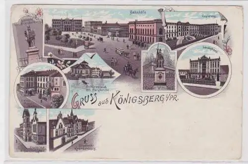 908440 Lithographie Ak Gruss aus Königsberg - Bahnhof, Regierung, Landeshaus usw