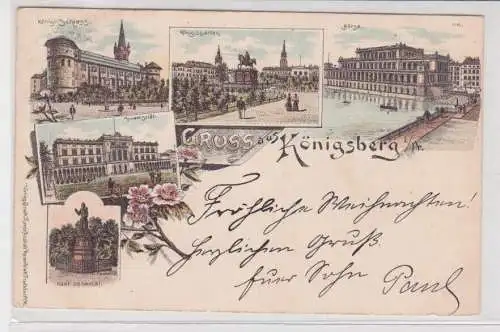 908439 Lithographie Ak Gruss aus Königsberg - Schloss, Königsgarten, Börse usw.