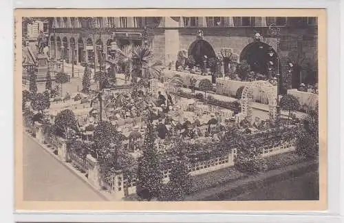 62146 Ak Leipzig Café Burgkeller Naschmarkt vor dem Goethe-Denkmal 1913