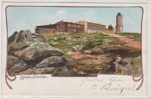 83266 Ak Lithographie Gruß vom Brocken 1904