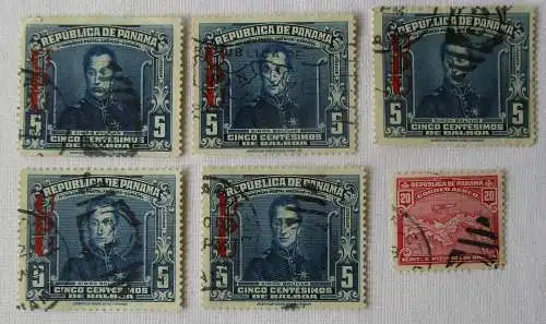 kleine Briefmarkensammlung mit 6 alten Briefmarken Panama (140720)