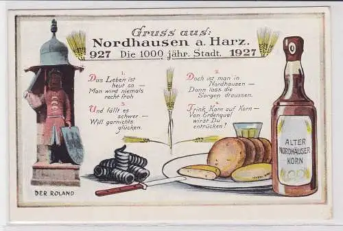 56498 Gedicht AK Gruss aus Nordhausen am Harz - Roland & Alter Nordhäuser Korn