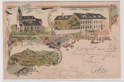 901072 Ak Lithographie Gruß aus Nieder-Zissen Gasthaus, Kirche usw. 1899