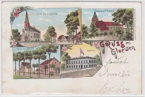 60981 Ak Lithographie Gruß aus Glöwen Bahnhof usw. 1901