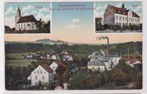 88965 AK Dorfschellenberg  Kirche, Schule & Blick vom Höllental auf Augustusburg