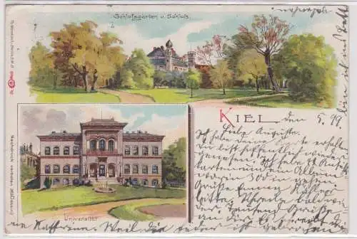 901840 Lithographie Ak Kiel - Universität, Schlossgarten und Schloss 1899