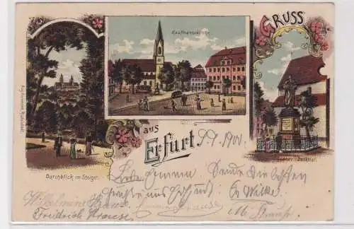 907256 Lithographie Ak Gruss aus Erfurt - Kaufmannskirche, Lutherdenkmal 1900