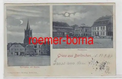 77776 Mondscheinkarte Gruß aus Berlinchen Marktplatz 1899