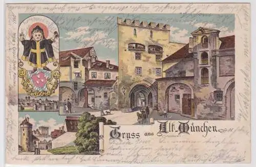 901778 Lithographie Ak Gruss aus Alt-München Schuldthurm 1902