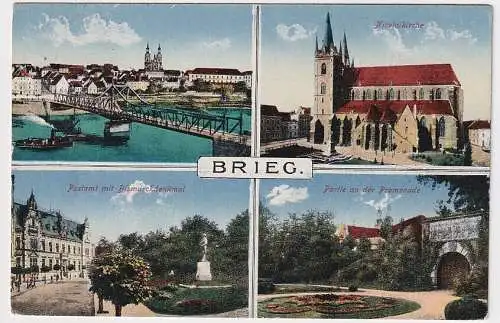 58540 Mehrbild Ak Brieg Brzeg - Nicolaikirche, Postamt mit Denkmal, Promenade