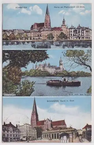 23765 Mehrbild Ak Schwerin - Partie am Plattenteich mit Dom, Markt, Schloss 1913