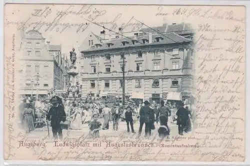 52325 Ak Augsburg - Ludwigsplatz mit Augustusbrunnen (Momentaufnahme) 1899