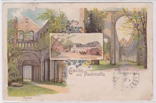 900481 AK Gruss aus Paulinzella - Gasthaus Menger, Säulenbasilika, Portal 1899