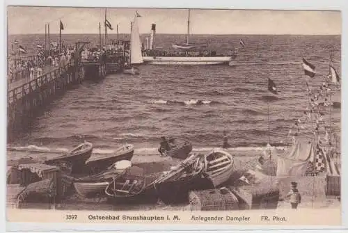 93154 Ak Ostseebad Brunshaupten i.M. anlegender Dampfer 1928