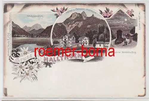 73406 Ak Lithografie Gruss aus Hallthurm Hotel, Watzmannblick usw. um 1900