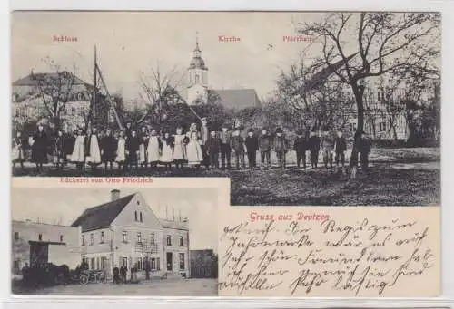 65171 Mehrbild Ak Gruß aus Deutzen Bäckerei, Schloß, Kirche, Pfarrhaus 1915