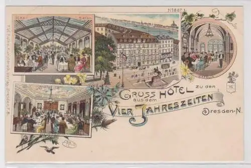 59369 Ak Lithographie Gruß aus dem Hotel 4 Jahreszeiten Dresden Neustadt