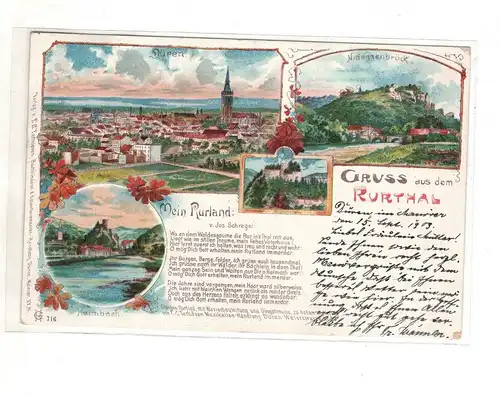 AK NRW ; Ruhrthal - Düren - Heimbach - Nideggenbrück Lithographie 1903