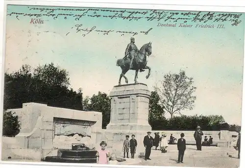 AK NRW ; Köln Denkmal Kaiser Friedrich III mit Kindern und koloriert 1905