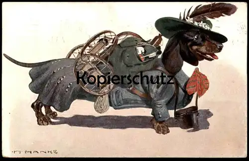 ALTE POSTKARTE DACKEL BERGSTEIGER SIGN. H. HANKE alpiniste climber teckel basset dachshund hunter humour dog postcard