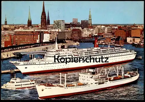 ÄLTERE POSTKARTE TS HAMBURG RIO LUSAN AN DER ÜBERSEEBRÜCKE Schiff Dampfer ship bateau steamer port cpa postcard AK