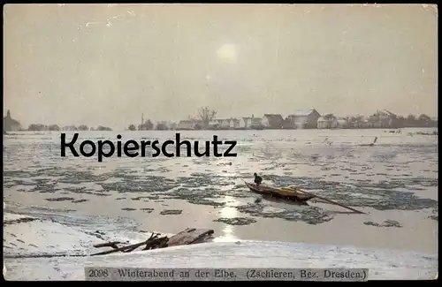 ALTE POSTKARTE ZSCHIEREN BEZIRK DRESDEN WINTERABEND AN DER ELBE Sachsen Kleinzschachwitz Leuben Winter Schnee snow hiver