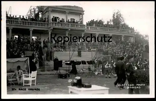 ALTES PHOTO BAGHDAD RACE COURSE hippodrome military musical instrument Horse race Bagdad Irak Iraq cpa postcard AK