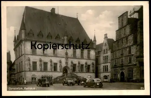 ALTE POSTKARTE OSNABRÜCK RATHAUS PKW ANHÄNGER DKW FA 600 Auto Alte Autos car cars AK Ansichtskarte cpa postcard