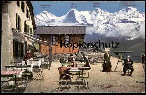 ALTE POSTKARTE HOTEL NIESEN-KULM FRAU AM FERNROHR SCHRECKHORN EIGER MÖNCH JUNGFRAU telescope Ansichtskarte cpa postcard