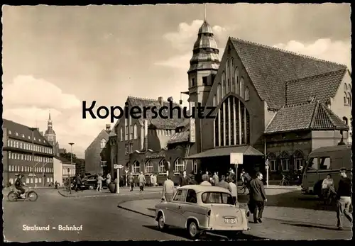 ÄLTERE POSTKARTE STRALSUND BAHNHOF MOFA Auto station gare Trabant Trabbi 1963 Mitropa Mofa cpa AK Ansichtskarte postcard