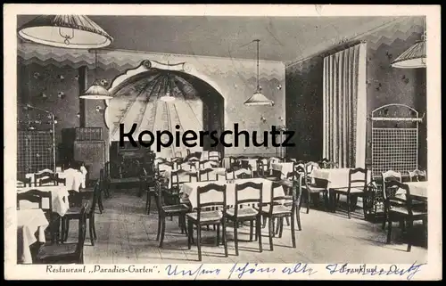 ALTE POSTKARTE FRANKFURT AN DER ODER RESTAURANT PARADIES-GARTEN MAX KEILING WEIN-SCHICKERT MUSCHEL shell coquille cpa