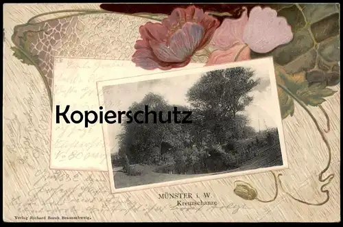 ALTE JUGENDSTIL PRÄGE POSTKARTE MÜNSTER I. W. KREUZSCHANZE 1903 Ansichtskarte postcard cpa AK