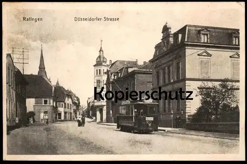 ALTE POSTKARTE RATINGEN DÜSSELDORFER STRASSE STRASSENBAHN NACH DÜSSELDORF tram tramway Ansichtskarte postcard cpa AK