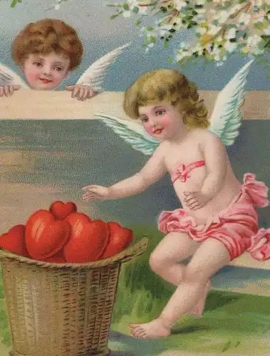 ALTE POSTKARTE ENGEL ANGEL ANGE AMOR BONNE ANNÉE KORB MIT HERZEN HERZ NEUJAHR angels cpa Ansichtskarte postcard AK