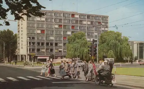 ÄLTERE POSTKARTE LEVERKUSEN STADTHOCHHAUS PLAKAT KEINE ATOMWAFFEN SOWIE CDU no nuclear weapon Motorrad postcard cpa