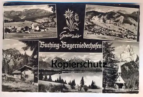 ÄLTERE POSTKARTE GRUSS AUS BUCHING-BAYERNIEDERHOFEN BANNWALDSEE KENZENHÜTTE GEISELSTEIN Halblech Ansichtskarte postcard
