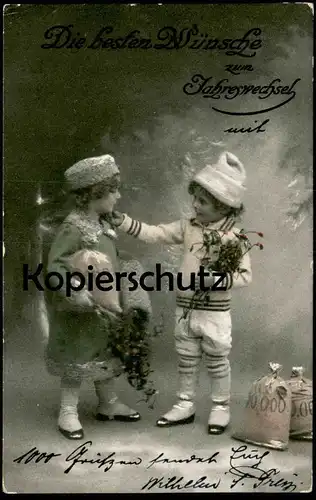 ALTE POSTKARTE DIE BESTEN WÜNSCHE ZUM JAHRESWECHSEL Geld money monnaie Kind child enfant Kinder boy girl enfants AK cpa